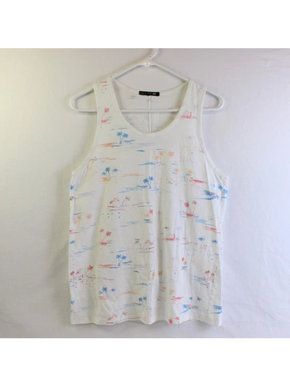 Rag & Bone JEAN Palm Tree Surfboard Graphic Tank Top White 100% Cotton M